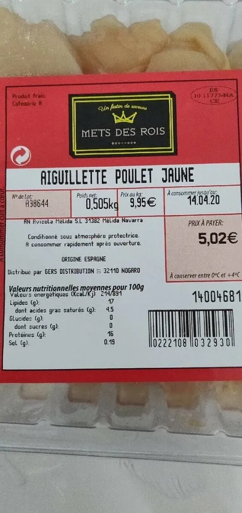 Aiguillettes poulet jaune
