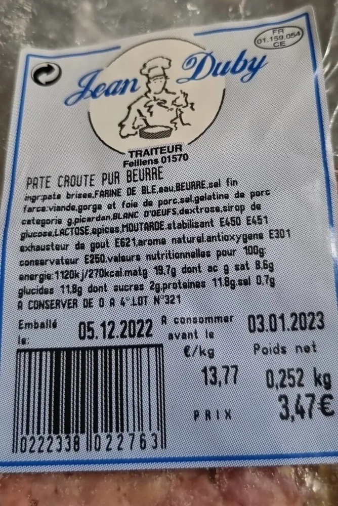 Pate croûte pur beurre