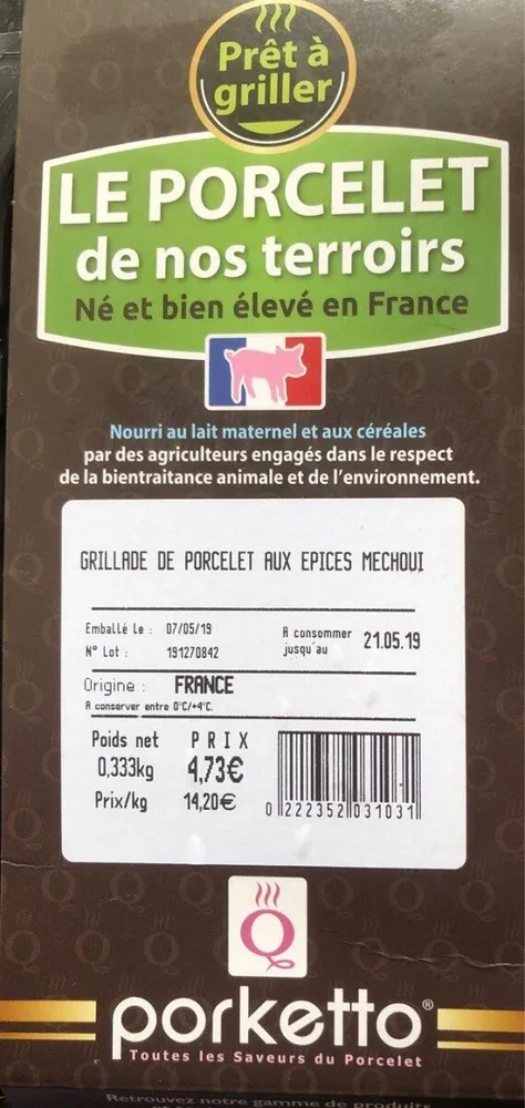 Grillade de porcelet aux épices méchoui