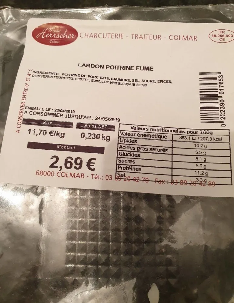Lardon poitrine fumé