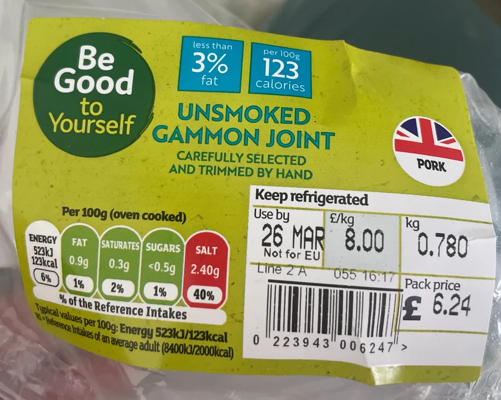 Be Good To Yourself unsmoked gammon joint