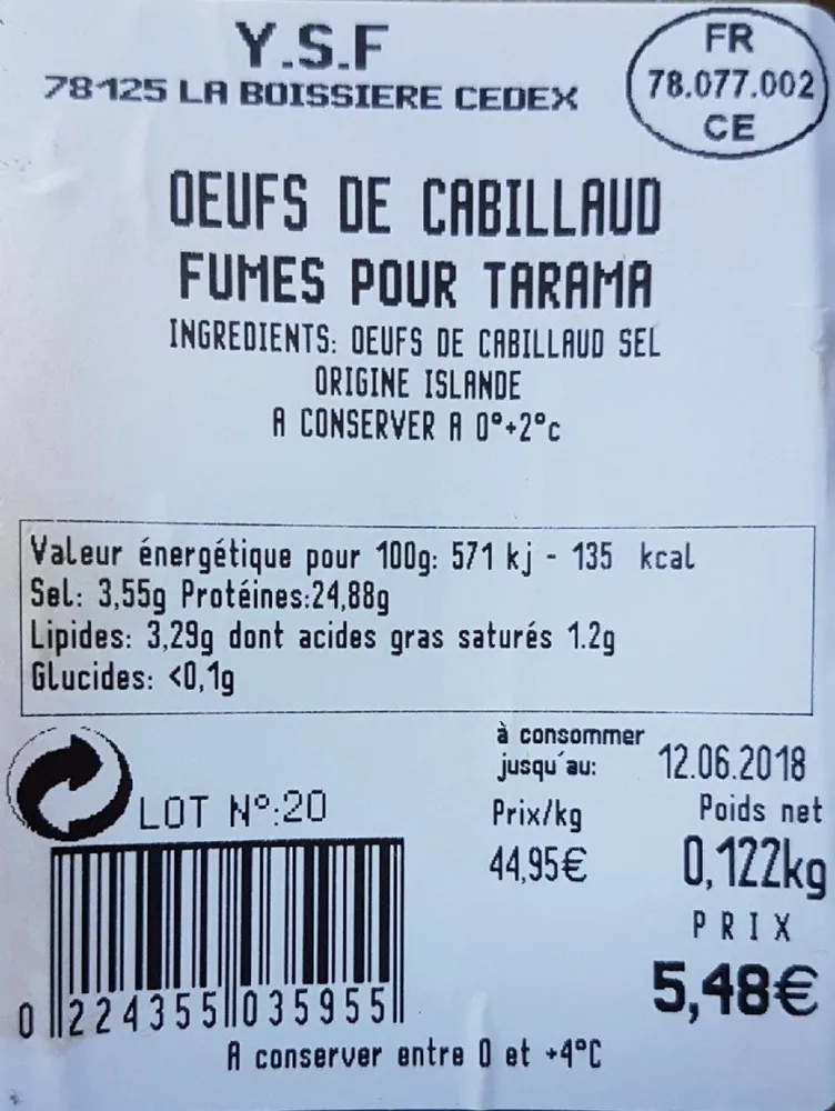 Oeufs de cabillaud fumés pour tarama