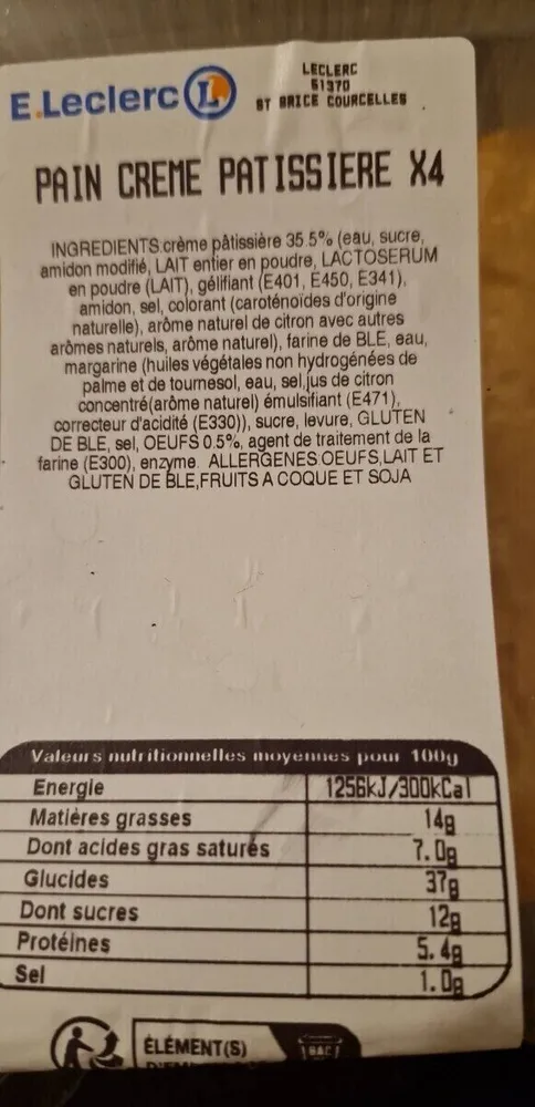 Pain crème pâtissière