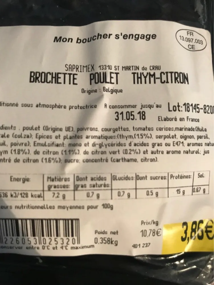 Brochette poulet thym citron