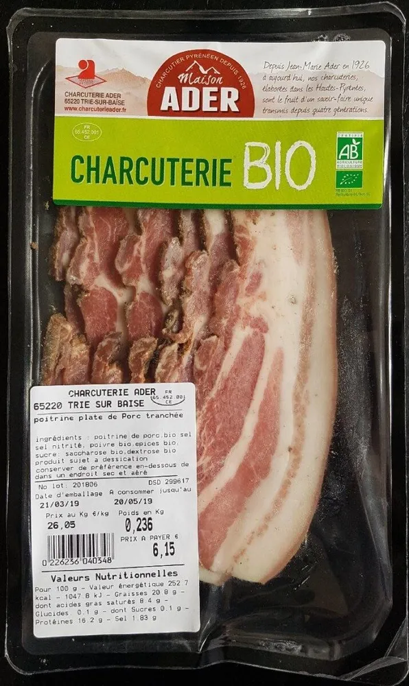 Poitrine plate de Porc tranchée