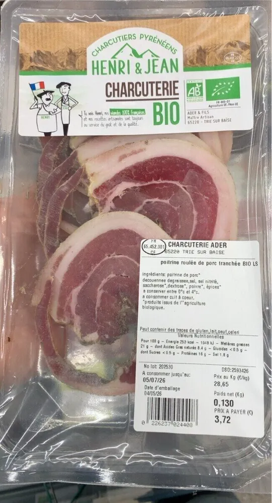 Poitrine roulée de porc teanchée