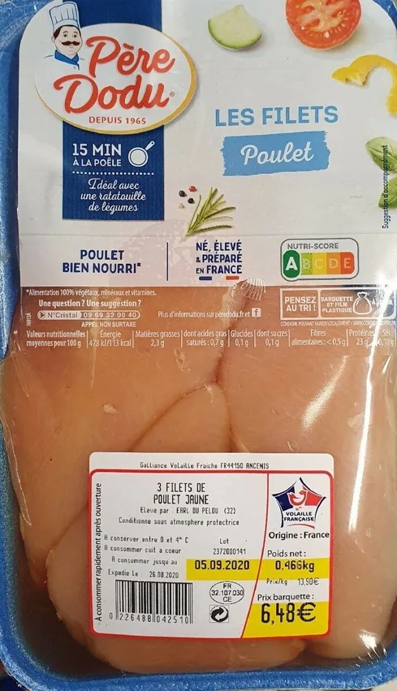 3 filets de poulet jaune