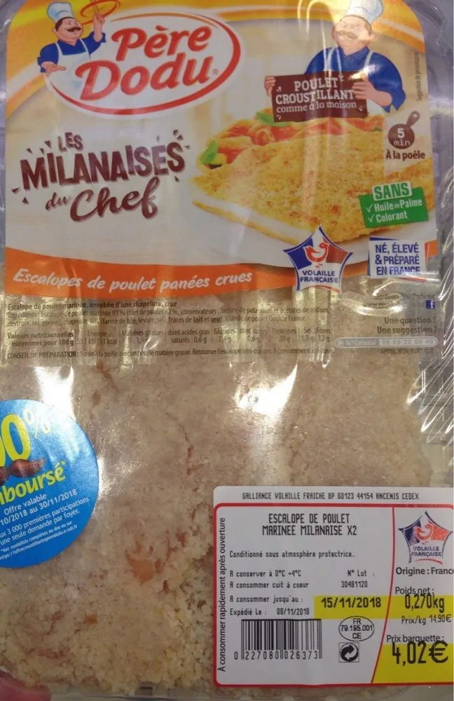Escalooe de poulet marinee milanaise