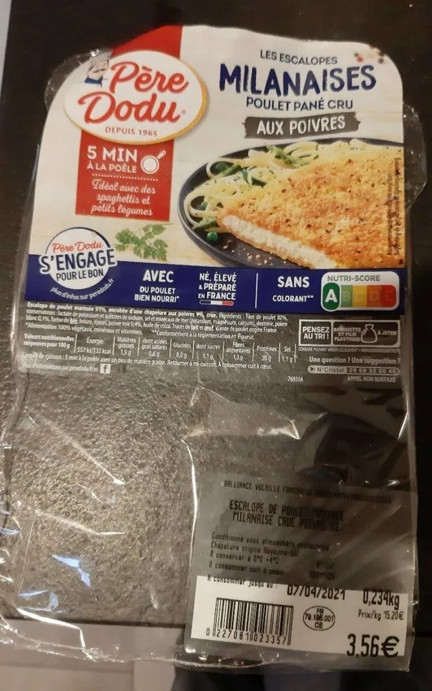 Escalopes milanaise poulet pané cru poivre