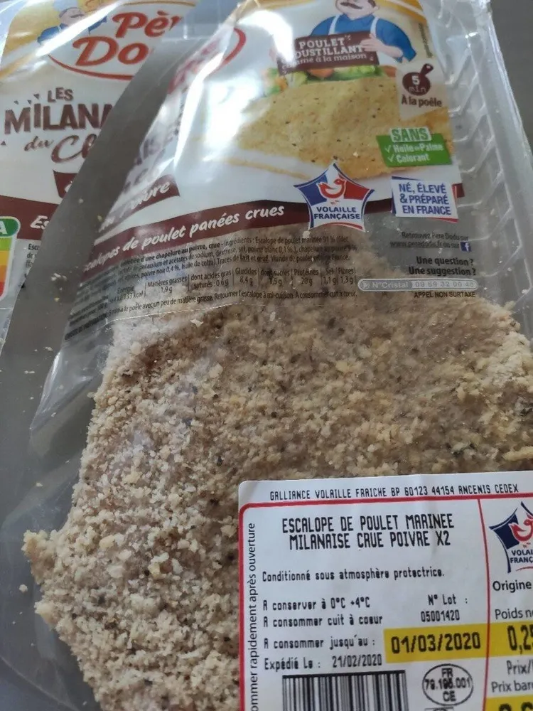 Escalope de poulet Milanaise au poivre