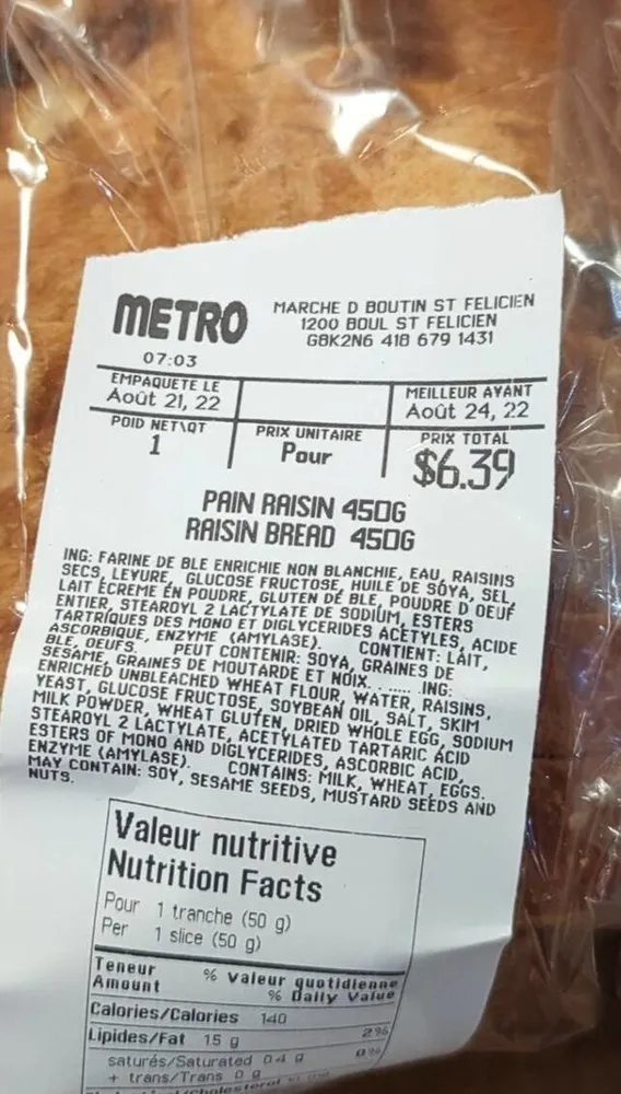Pain raisin 450g