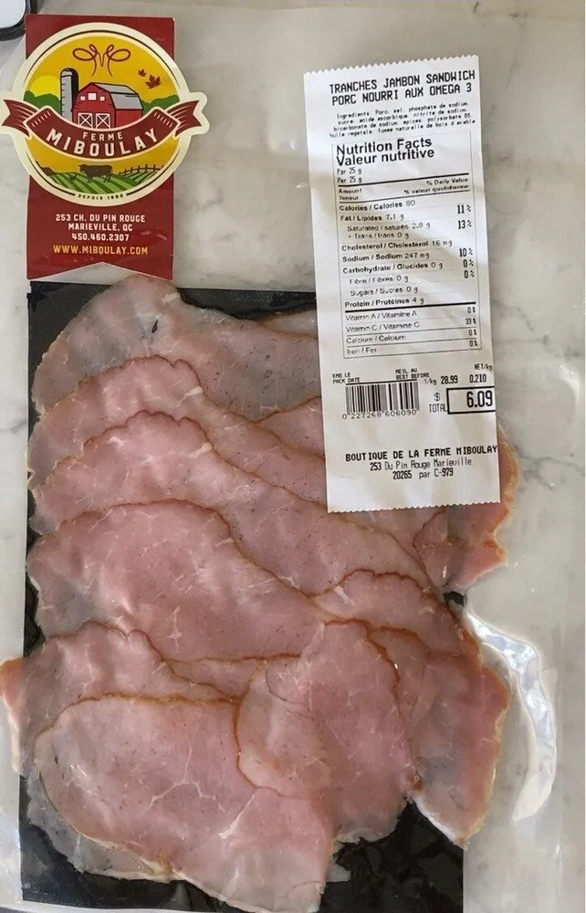 Tranches jambon sandwich porc nourri aux omega 3
