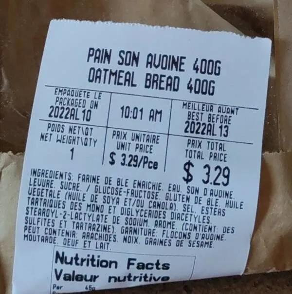 Pain son avoine
