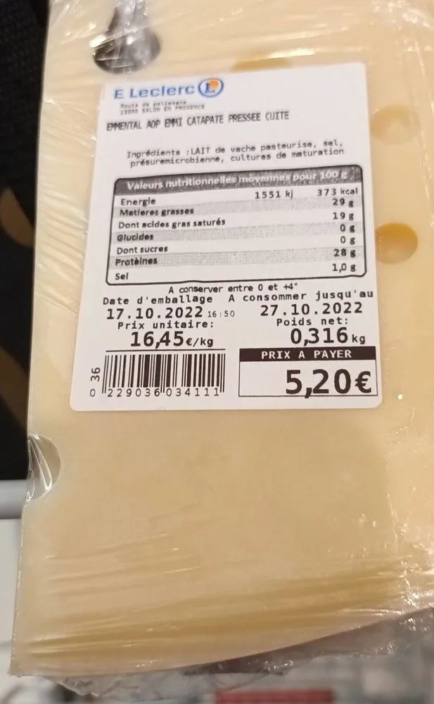 Emmental AOP centre leckerc