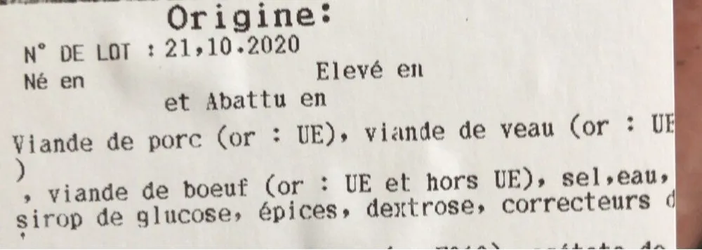 Saucisse porc veau et boeuf
