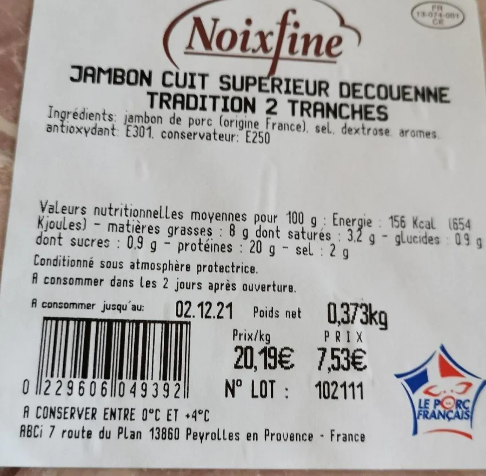 Jambon cuit supérieur decouenne Tradition
