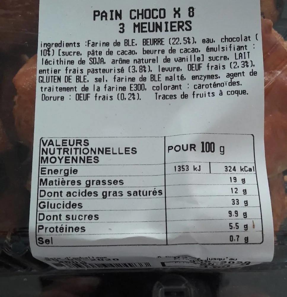 Pain chocolat 3 meuniers