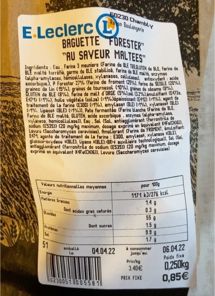 Baguette forestiere au saveur maltees
