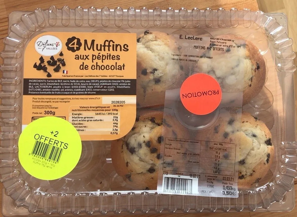4 Muffins aux pépites de chocolat