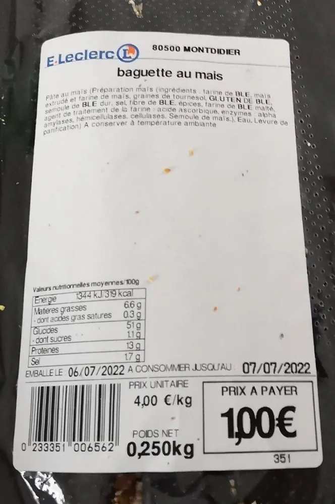 Baguette au maïs