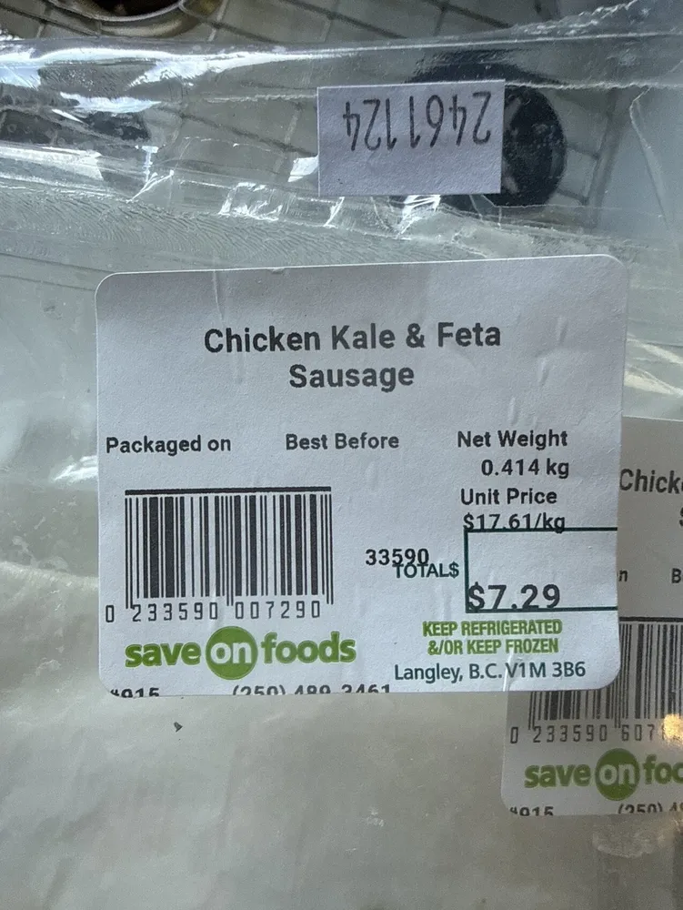 Chicken, kale and Feta Sausage