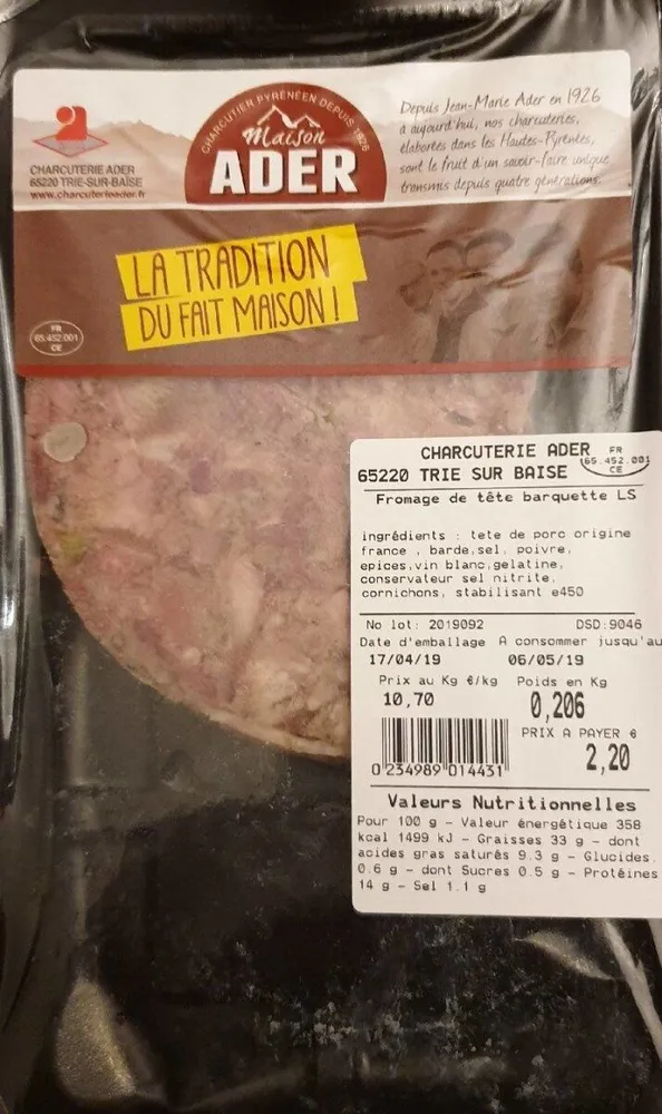 Pâté. Fromage de tête.
