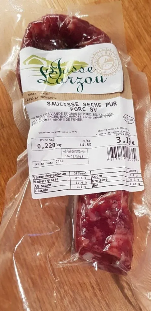 Saucisse seche pur porc Jasse Larzou