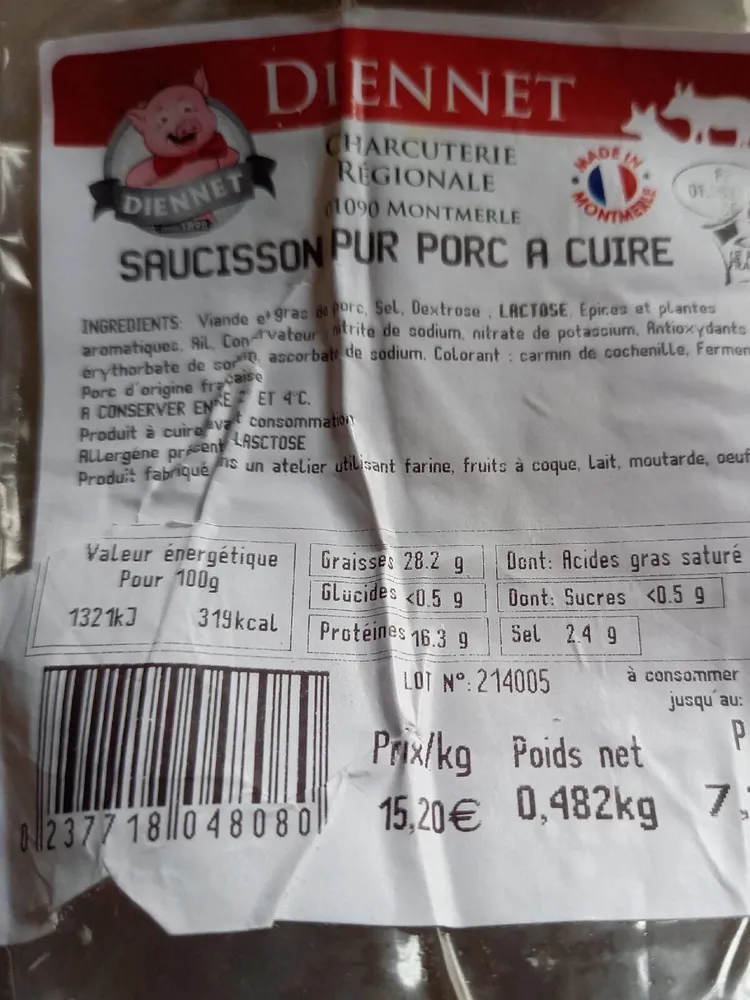 Saucisson pur porc à cuire