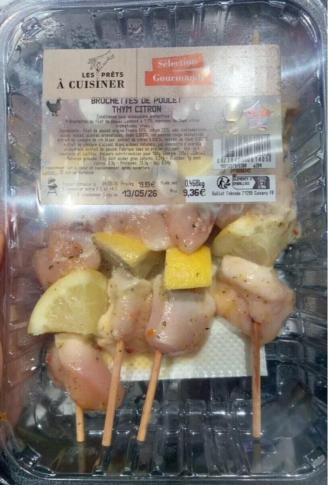 Brochettes poulet thym citron