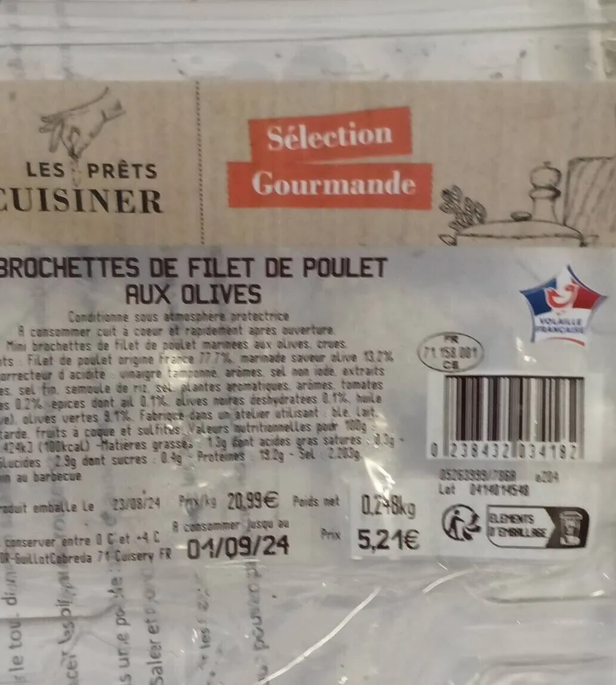 Brochettes de filet de poulet aux olives