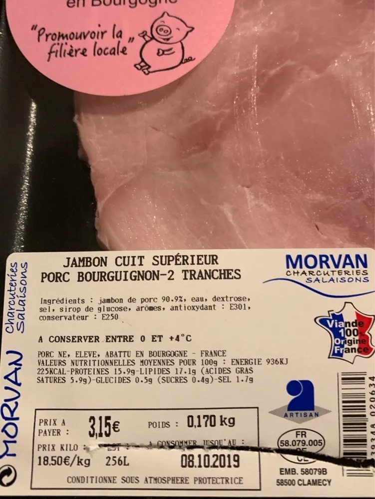 Jambon cuit superieur porc bourguignon