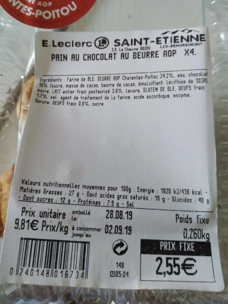 Pain au chocolat au beurre AOP X4