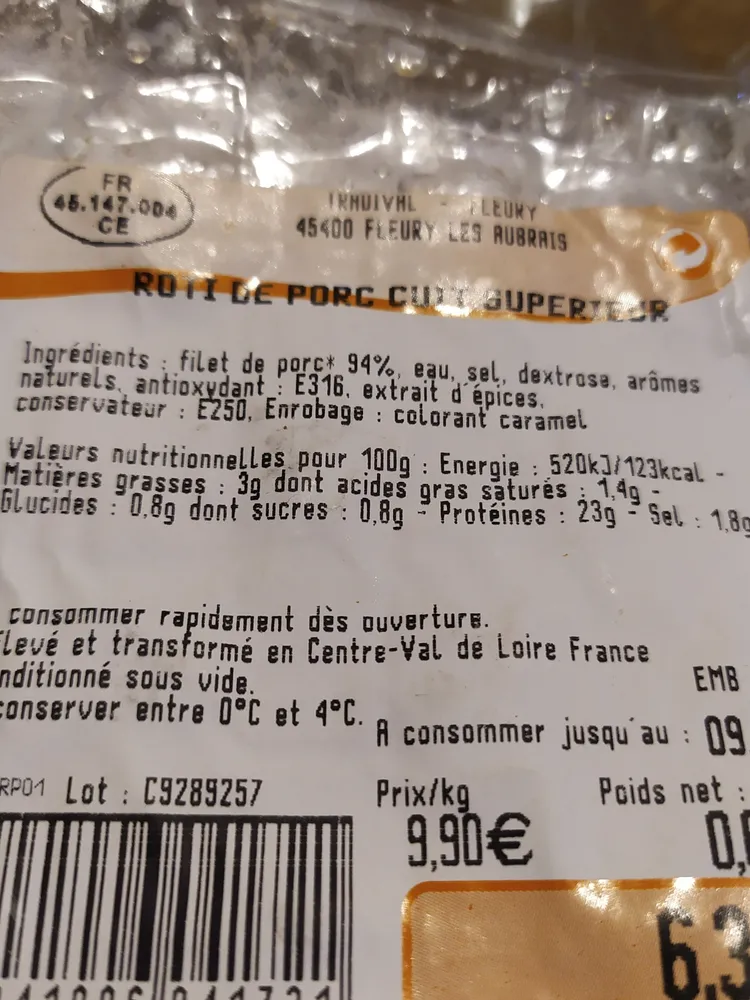 rôti de porc cuit