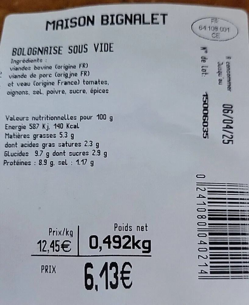 Bolognaise sous vide