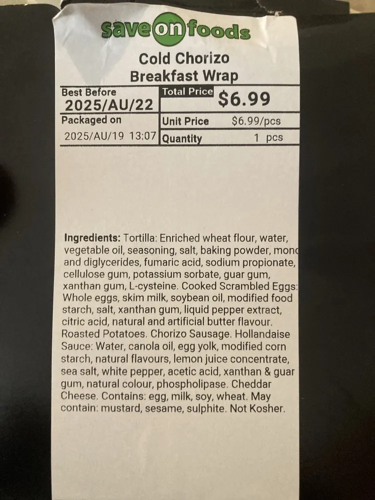 Save-on Chorizo Breakfast Wrap