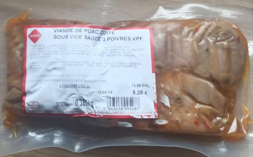 Viande de porc cuite sous vide sauce 3 poivres vpf