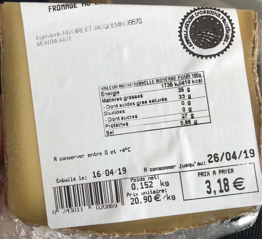 Comté 18 mois lait cru