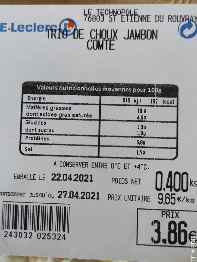 Trio de choux jambon comte