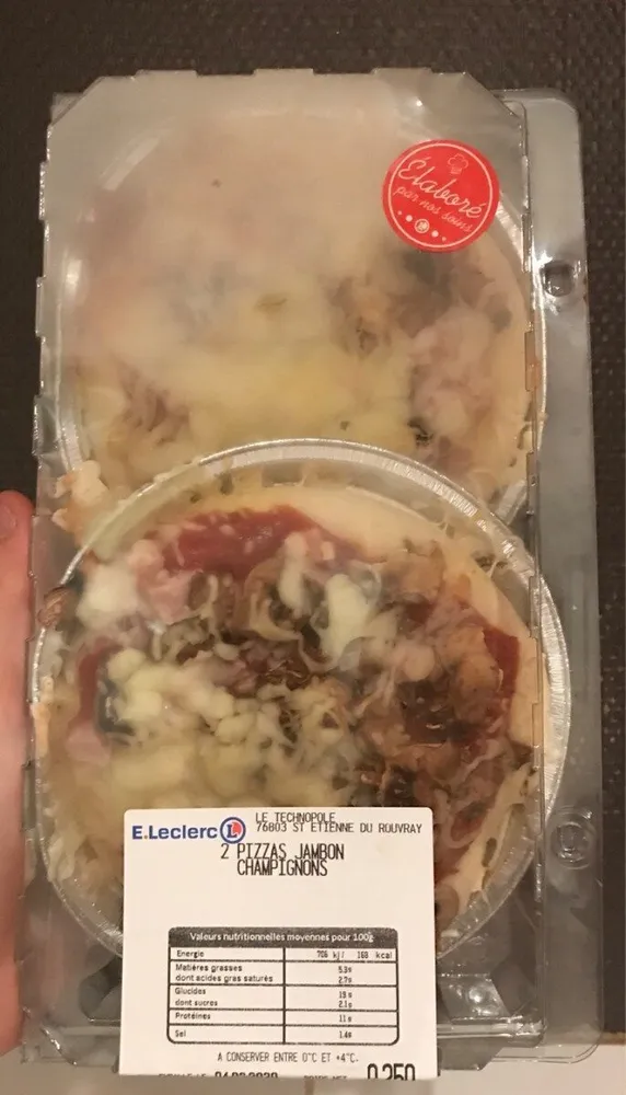 2 pizzas jambon champignons