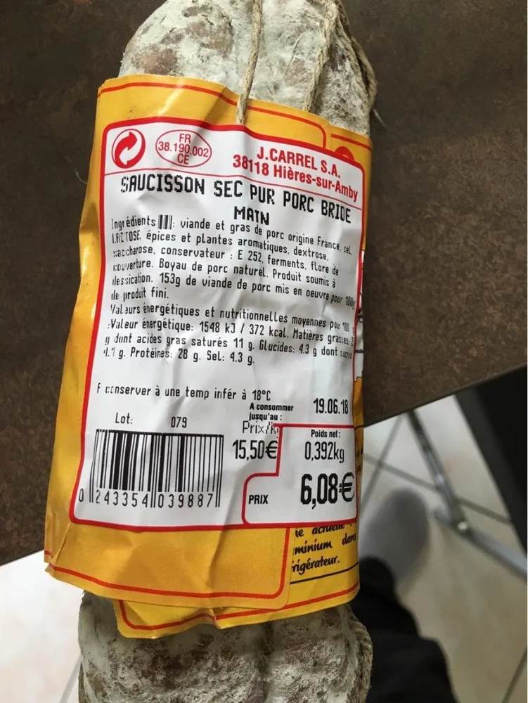 Saucisson sec pur porc bride main