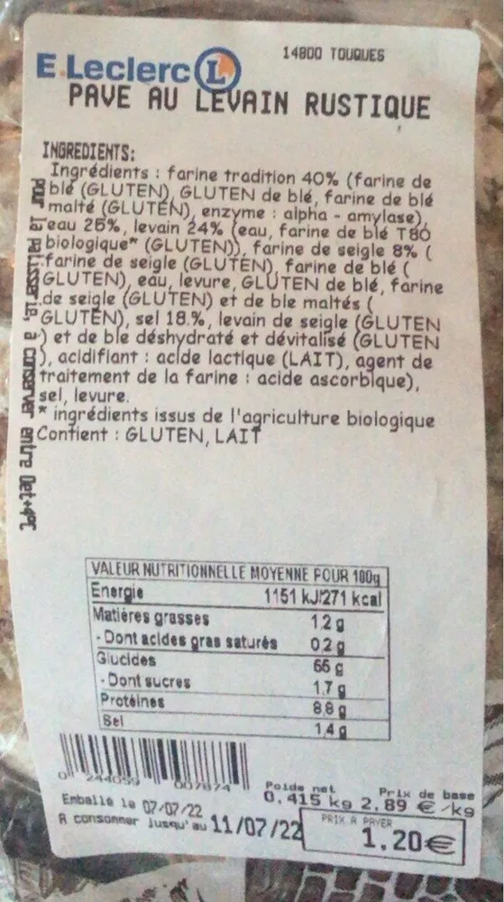 Pavé au levain rustique