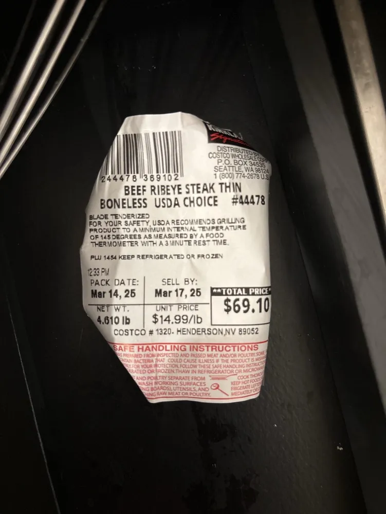 Beef Ribeye Steal Thin Boneless USDA Choice