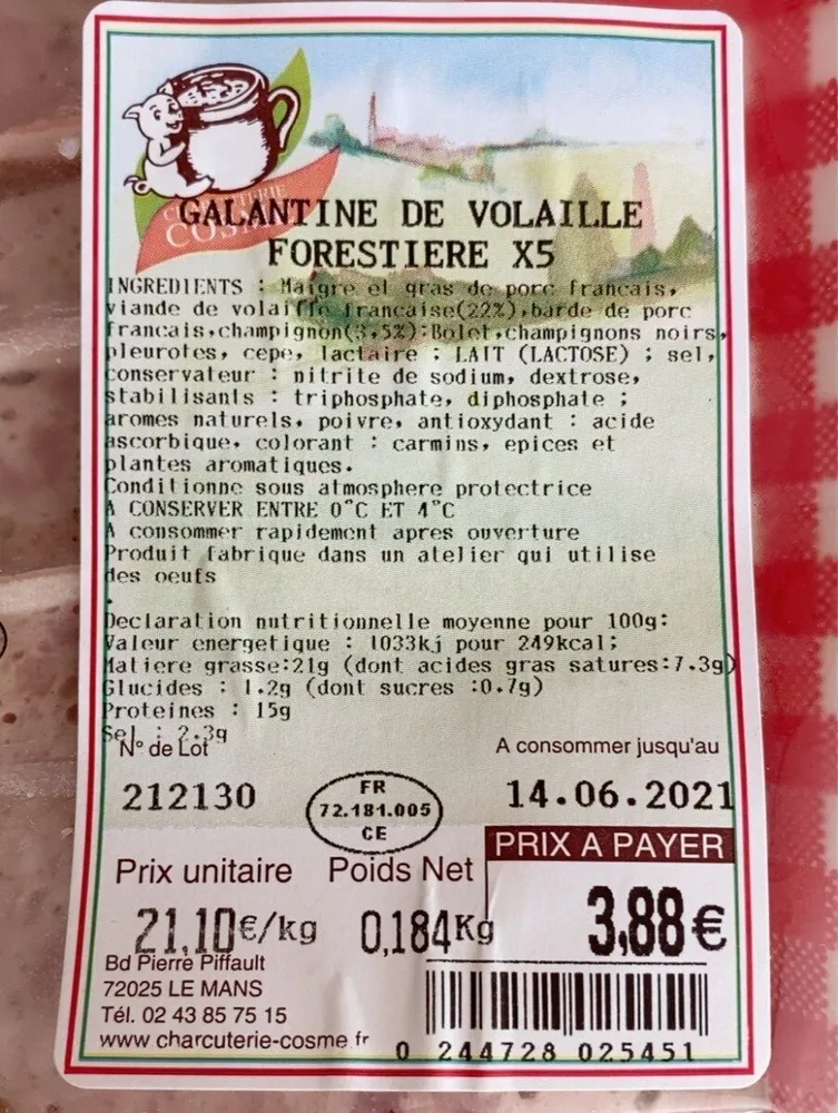 Galantine de volaille forestiere x5