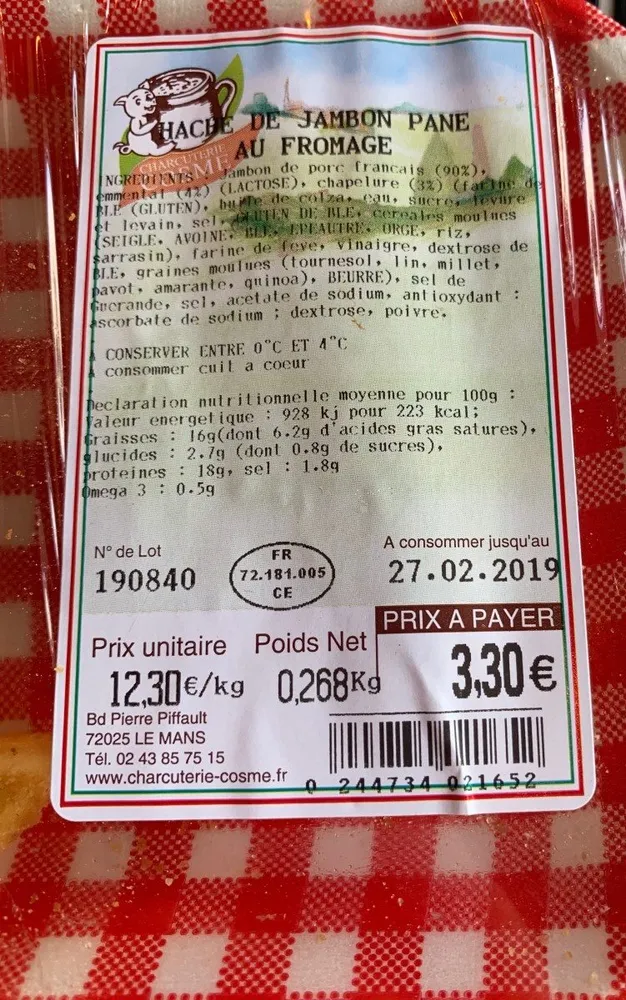 Hache de jambon pane au fromage