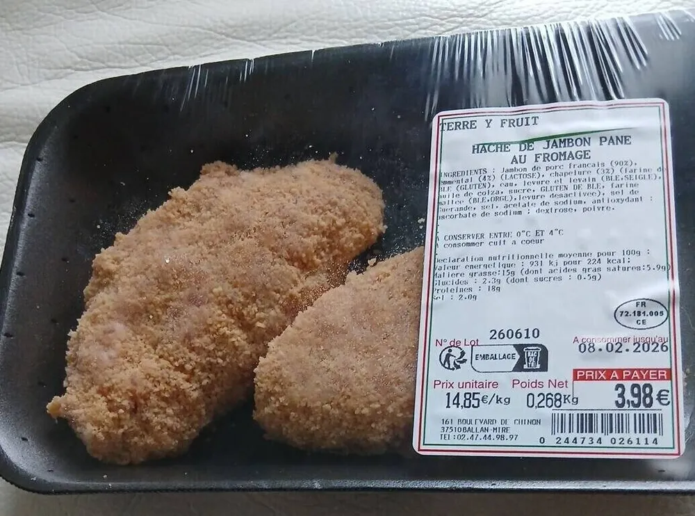 Haché de jambon, pané au fromage