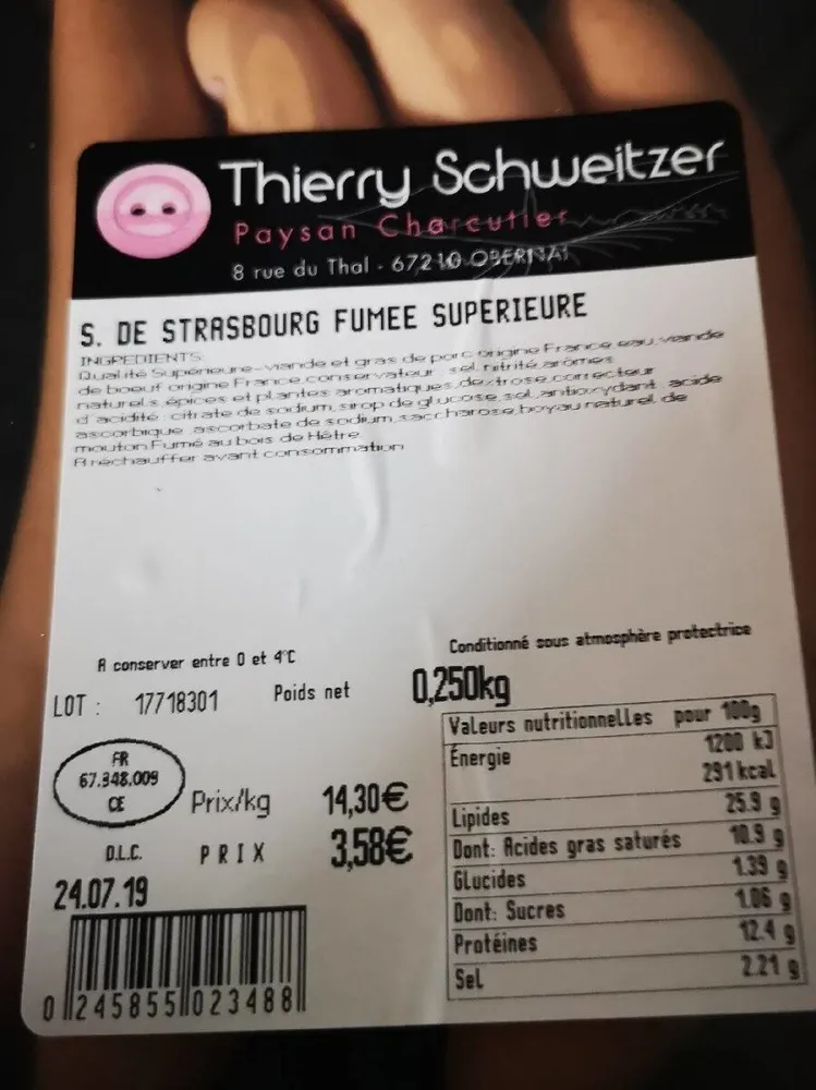 Saucisse de strasbourg fumée supérieure