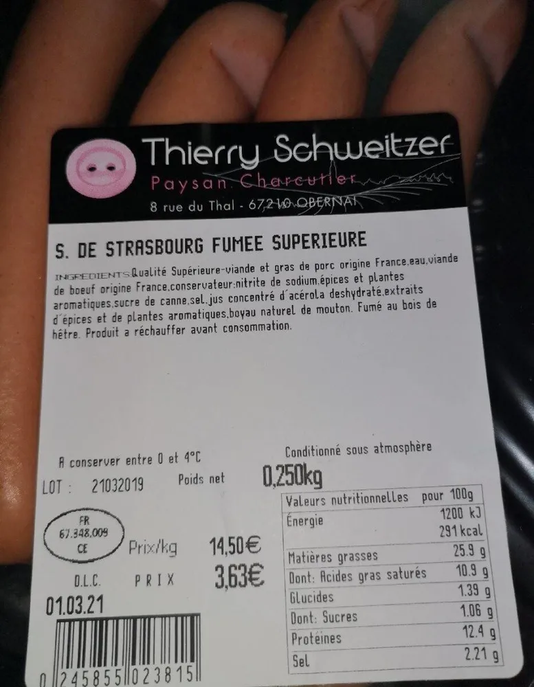 Saucisse de Strasbourg fumé supérieure