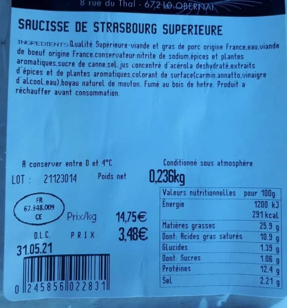 Saucisse de Strasbourg supérieure
