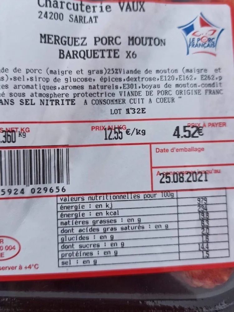 Merguez porc mouton x6