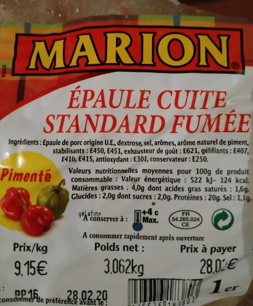 Épaule cuite standard fumée